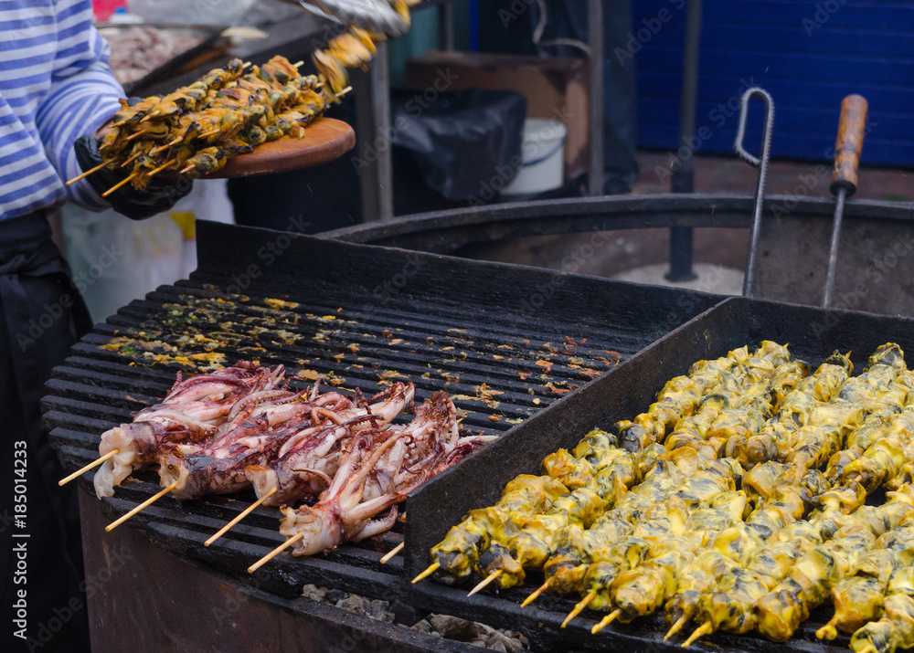 seafood on the grill, street food