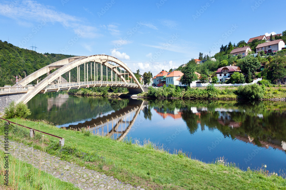 Fototapeta premium famous bridge, Stechovice town, Vltava river, Central Bohemian region, Czech Republic