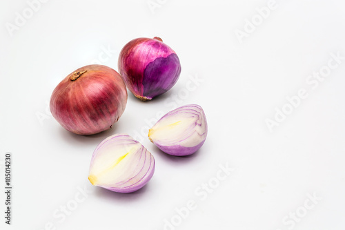 Colorful onion and onion is cut in half.Vegetables, herbs, with many benefits and is isolated and used a white background picture