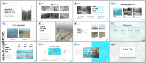 Clean and minimal presentation templates. Blue elements on a white background. Brochure cover vector design. Presentation slides for flyer, leaflet, brochure, report, marketing, advertising, banner