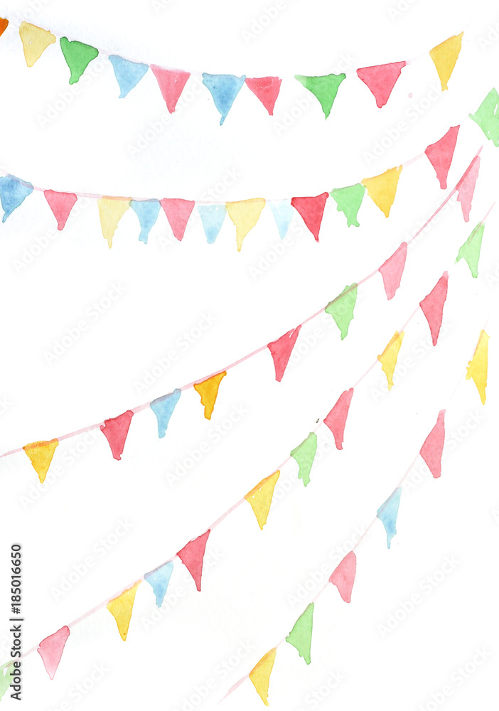 Colorful buntings flags on white background