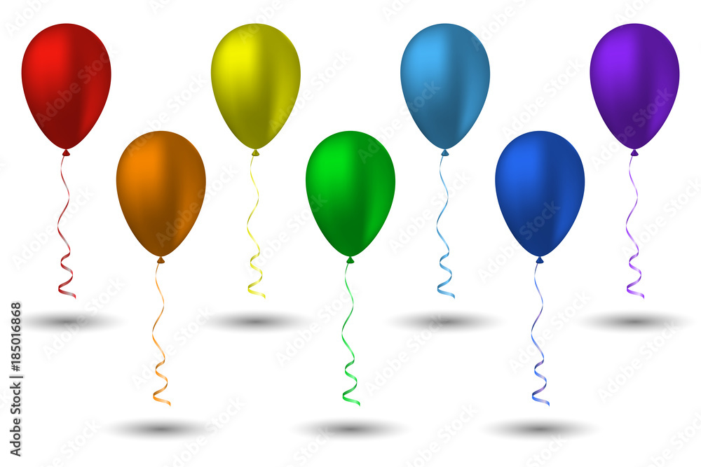 Seven balloons in the colors of the rainbow Seven balloons in the colors of the rainbow
