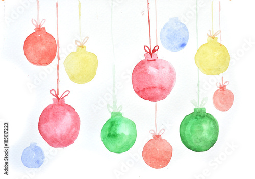 Christmas balls on white background  watercolor illustrator