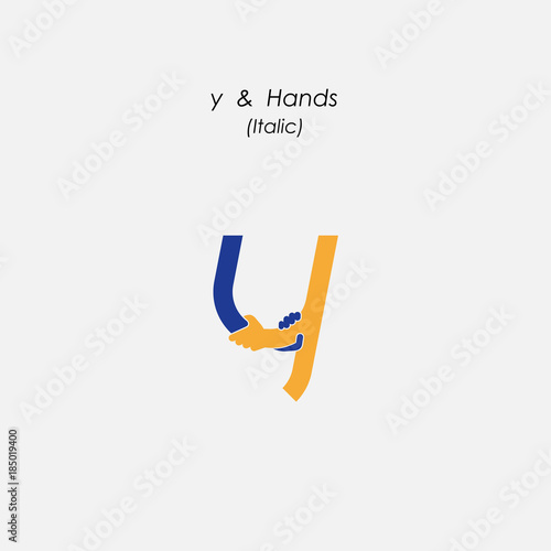 y - Letter abstract icon & hands logo design vector template.Business offer,partnership symbol.Hope,help concept.Support,teamwork sign.Corporate business & education logotype symbol.