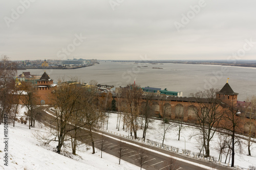 View on Volga river from Nizhny Novgorod Kremlin in winter