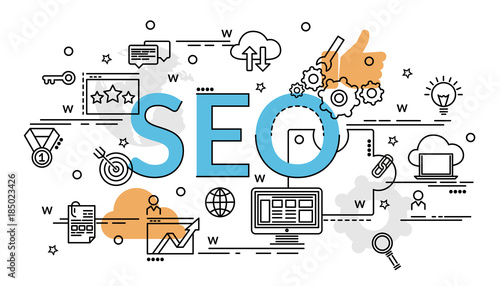 Flat colorful design concept of SEO. Infographic idea of making creative products. Infographic for website banner, flyer and print.