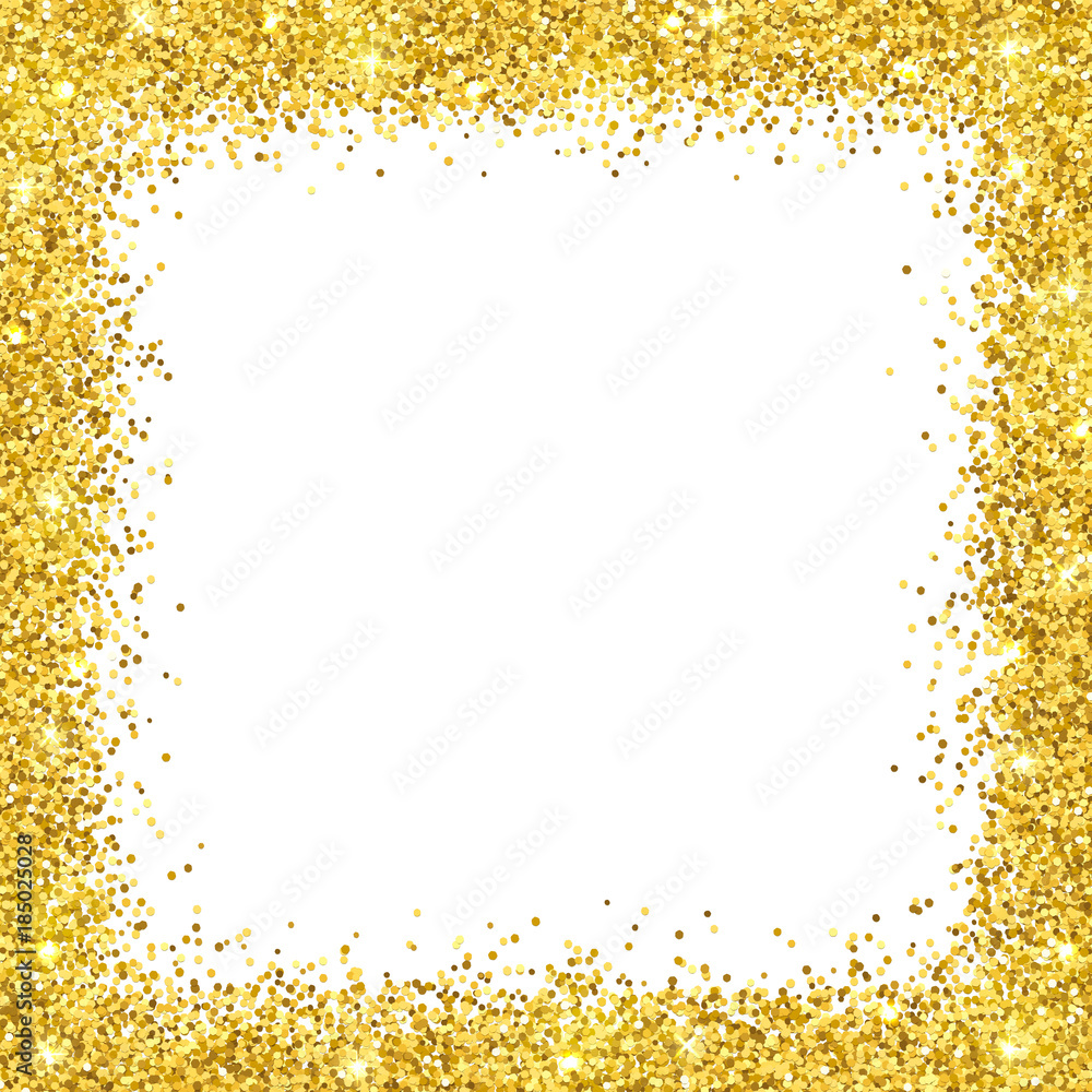 Gold glitter border frame on white backround. Vector Stock Vector