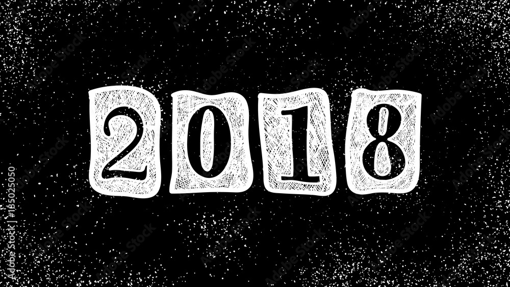 New Year 2018 doodle sign. Winter holiday abstract background. Christmas wallpaper. Celebration banner for web design, printed products, posters and cards.