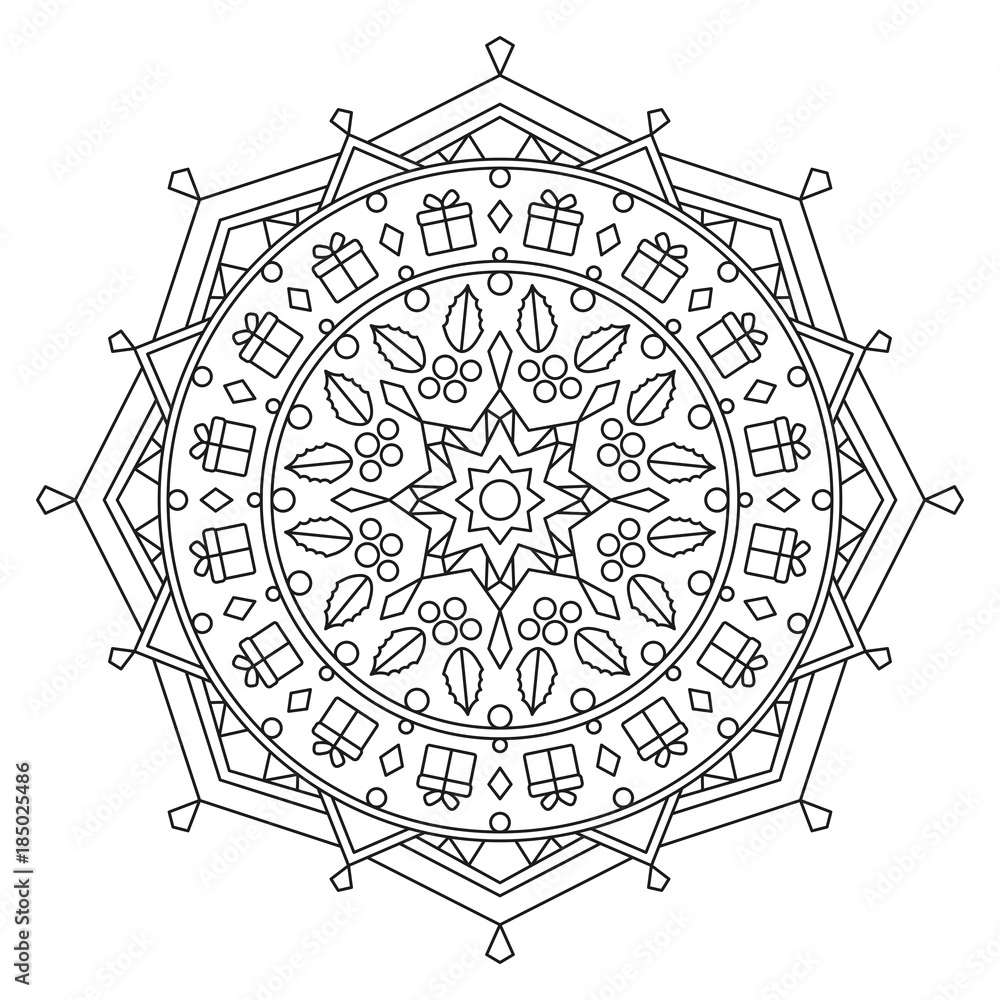 Naklejka premium Christmas Mandala for Coloring
