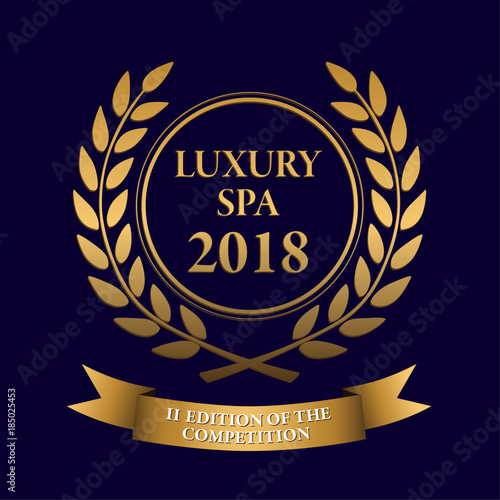 Gold laurel wreath, premium Anniversary golden retro design with ribbon. Luxury edition of competition