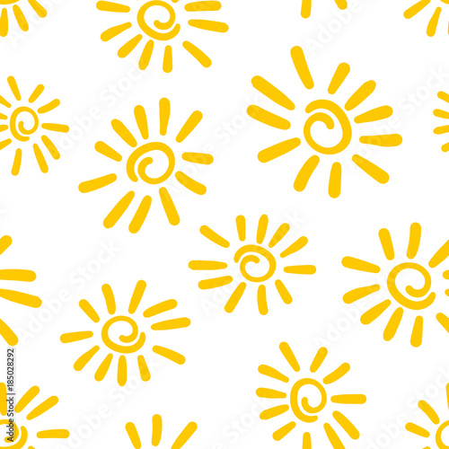 Hand drawn sun icon seamless pattern background. Business flat vector illustration. Sun sign symbol pattern.