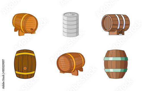 Barrel icon set, cartoon style