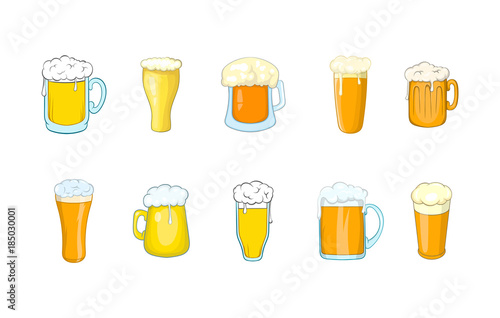 Beer glass icon set, cartoon style