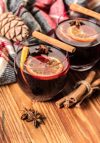 Hot drink mulled wine with spices