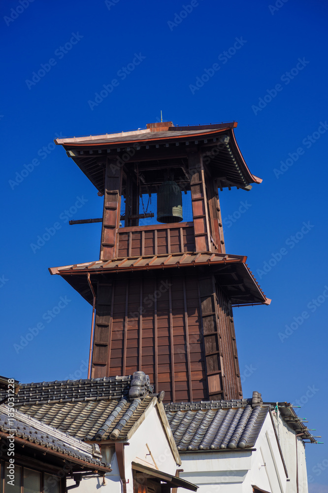 The Bell of Time, Kawagoe old bell tower now symbol of the city and tourist attraction, erected in 1894 in the 17th century original design The Bell of Time, Kawagoe old bell tower now symbol of the city and tourist attraction, erected in 1894 in the 17th century original design