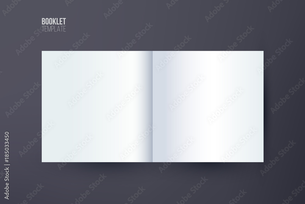 Booklet template. Vector booklet spread mock up isolated on dark background.