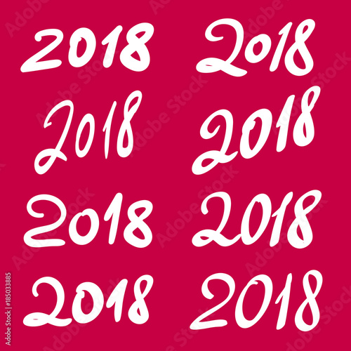 2018 Happy New Year hand drawn lettering. Set of handwritten script numbers