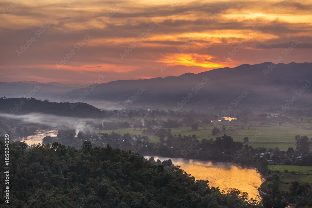 Beautiful sunset over the Hsipaw valley from the 