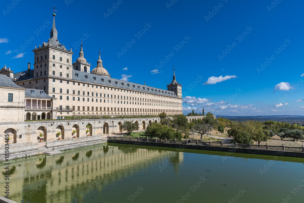 The Royal Site of San Lorenzo de El Escorial, a historical residence of the King of Spain near Madrid, in Spain. Outside view.