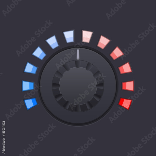 Black round knob button with red and blue scale