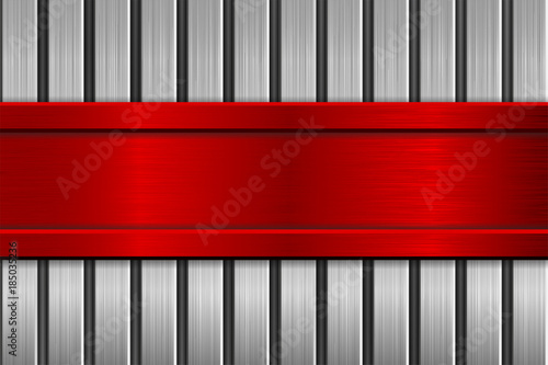 Red plate on metal brushed texture