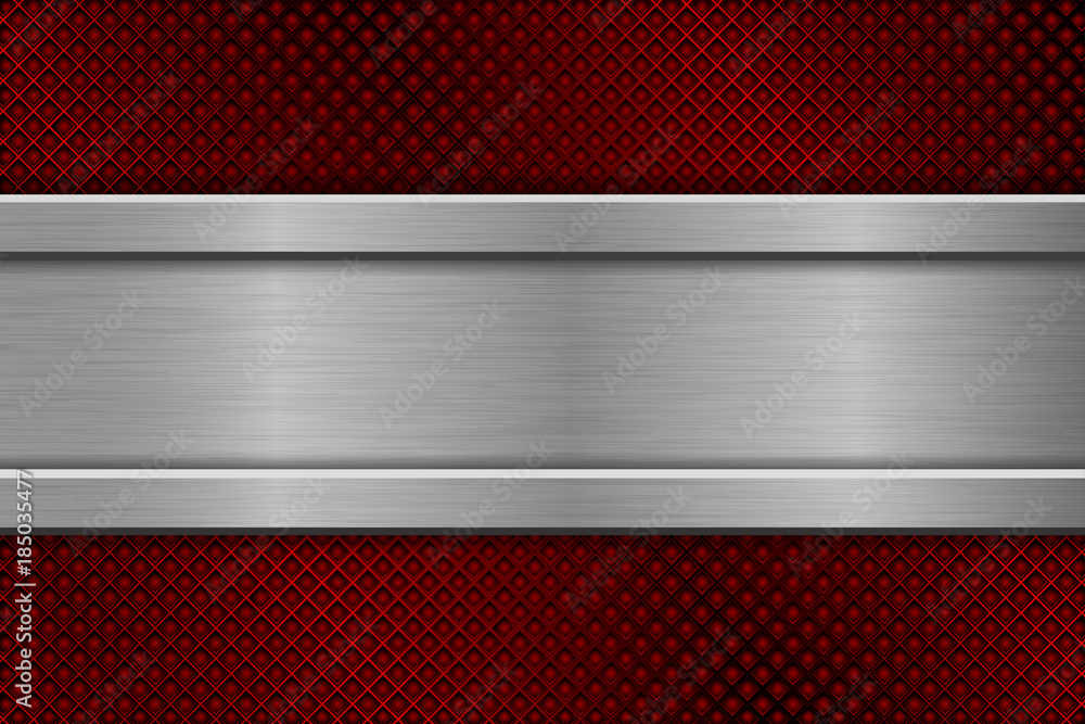 Red perforated background with metal plate