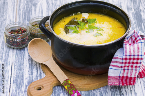 cheese soup with chicken broth