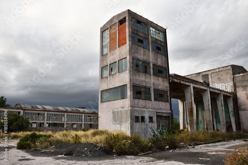 Abandoned industrial zone in Chroatia under overcast weather. 