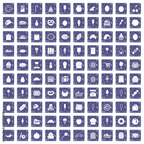 100 confectionery icons set grunge sapphire