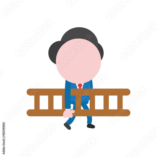 Vector illustration concept of faceless businessman character walking and carrying wooden ladder