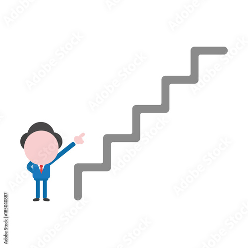 Vector illustration concept of faceless businessman character showing top of stairs