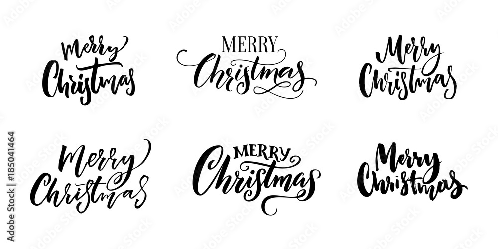 Merry Christmas text inscriptions. Set of calligraphy and hand lettering for Christmas greeting cards, tags and overlays. Black words isolated on white background. Merry Christmas text inscriptions. Set of calligraphy and hand lettering for Christmas greeting cards, tags and overlays. Black words isolated on white background.