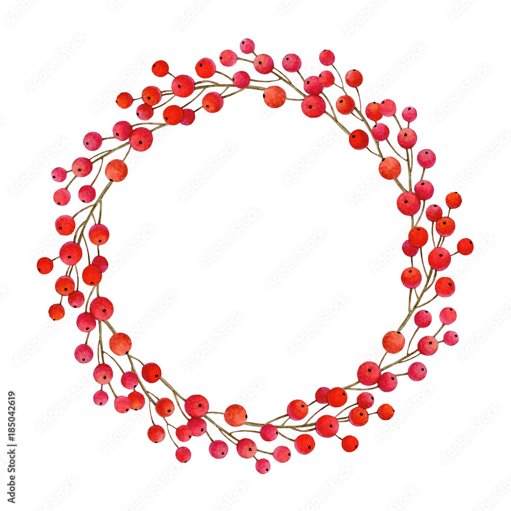 Watercolor illustration of Christmas wreath Watercolor illustration of Christmas wreath