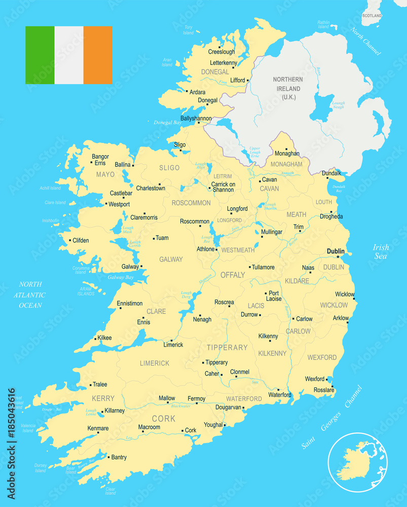 Fototapeta premium Ireland Map - Detailed Vector Illustration