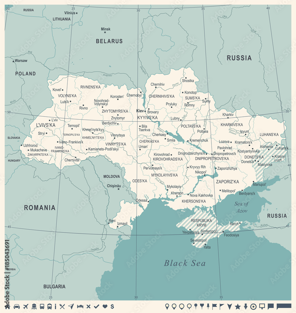 Fototapeta premium Ukraine Map - Vintage Detailed Vector Illustration
