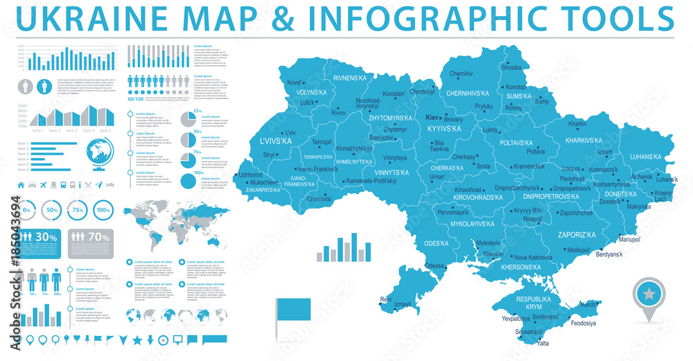 Obraz premium Mapa Ukrainy - informacje grafiki wektorowej