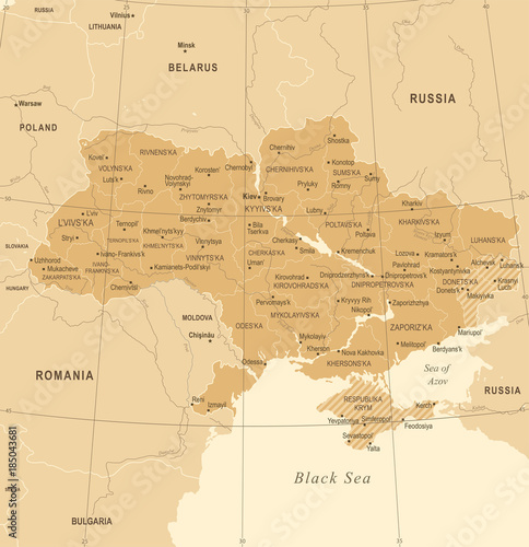 Ukraine Map - Vintage Detailed Vector Illustration