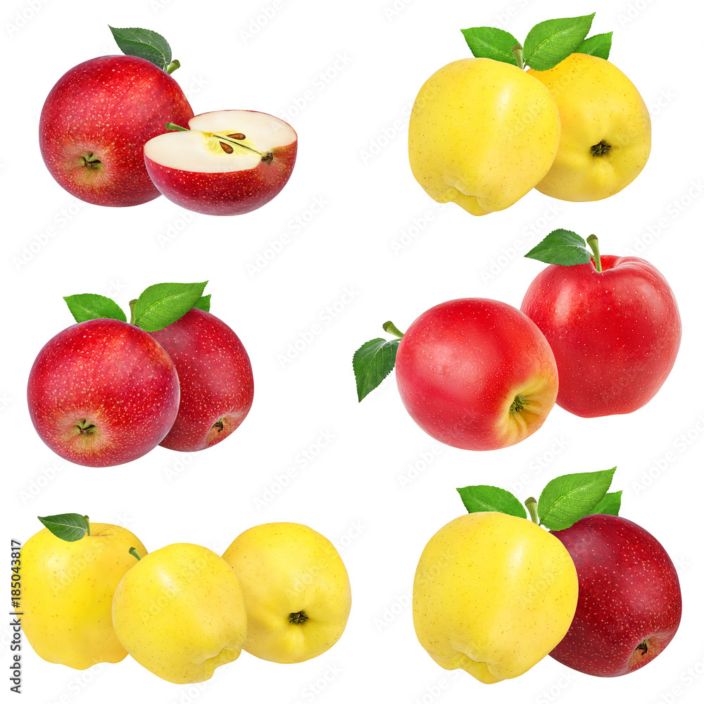 Fresh red and yellow apples isolated on white background with clipping path set Fresh red and yellow apples isolated on white background with clipping path set