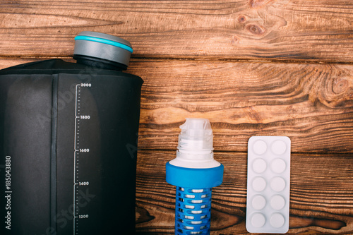 Fotografie kit for water purification during the hiking