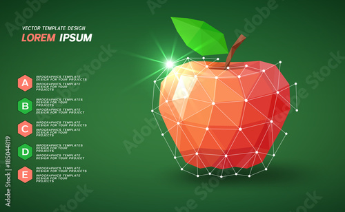 Low poly red apple on green background