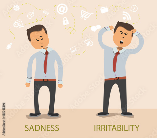 business cartoon characters sadness and irritability manager