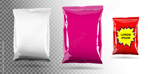 Food snack pillow bag on transparent background. Vector illustration. Can be use for template your design, promo, adv.