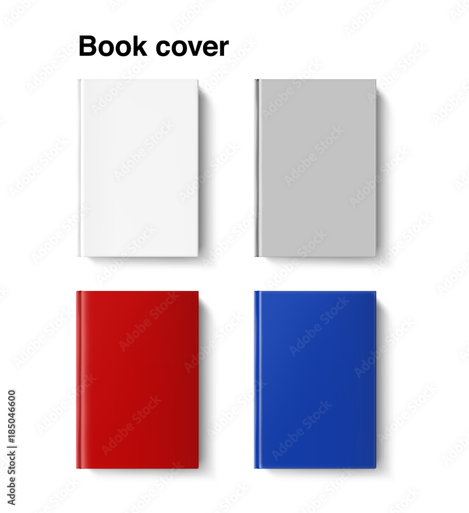 Universal colorful mockups of blank book cover. Vector illustration on white background, ready and simple to use. The mock-up will make the presentation look as realistic as possible.