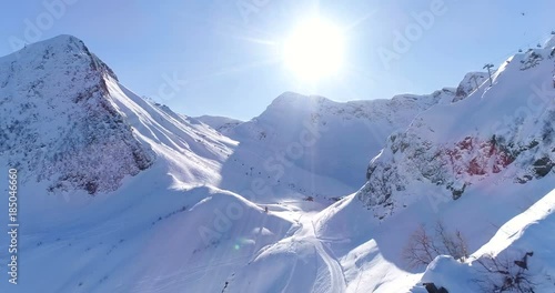 Ski resort in the winter beautiful mountains of the Caucasus