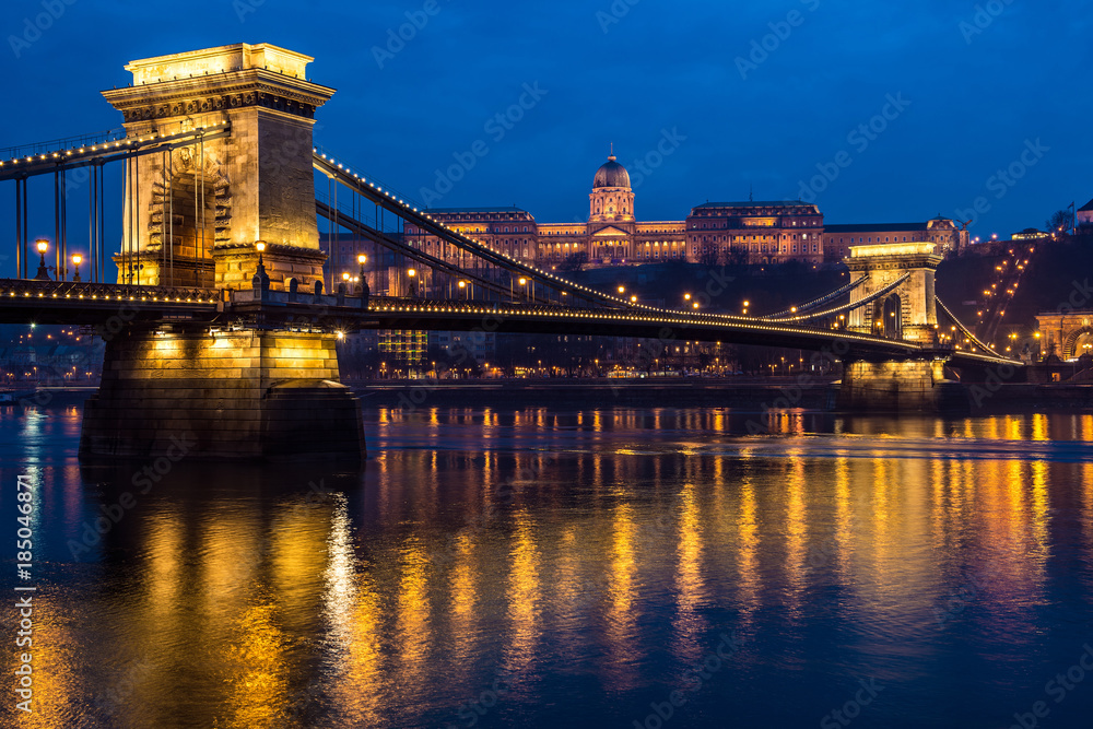 Night Photo of Chain Bridge, Budapest, Hungary