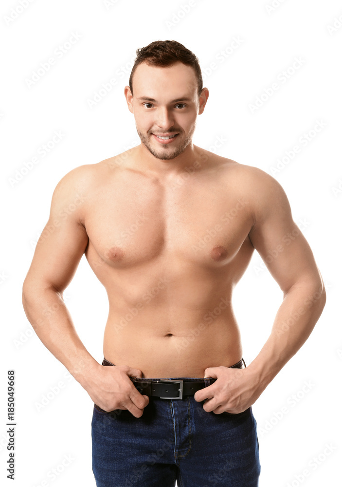 Muscular young bodybuilder on white background Muscular young bodybuilder on white background