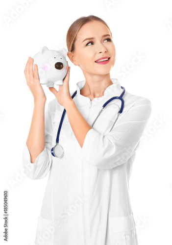 Young female doctor shaking...