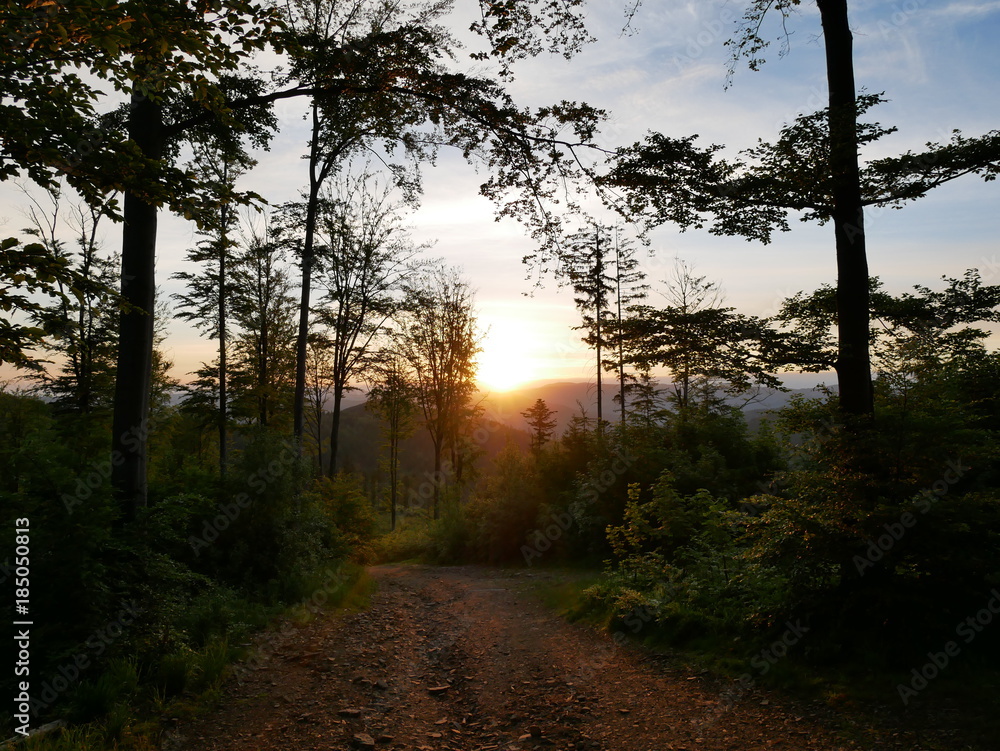 Fototapeta premium Panoramic view of colorful sunrise in mountains