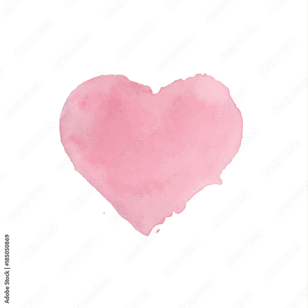 Watercolor painted pink heart on white background. Vector illustration