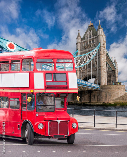 Tower Bridge with double decker bus in London  England  UK